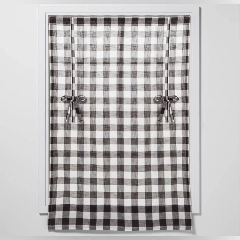 threshold light filtering ballon shade black and white plaid checkered 63”x42”